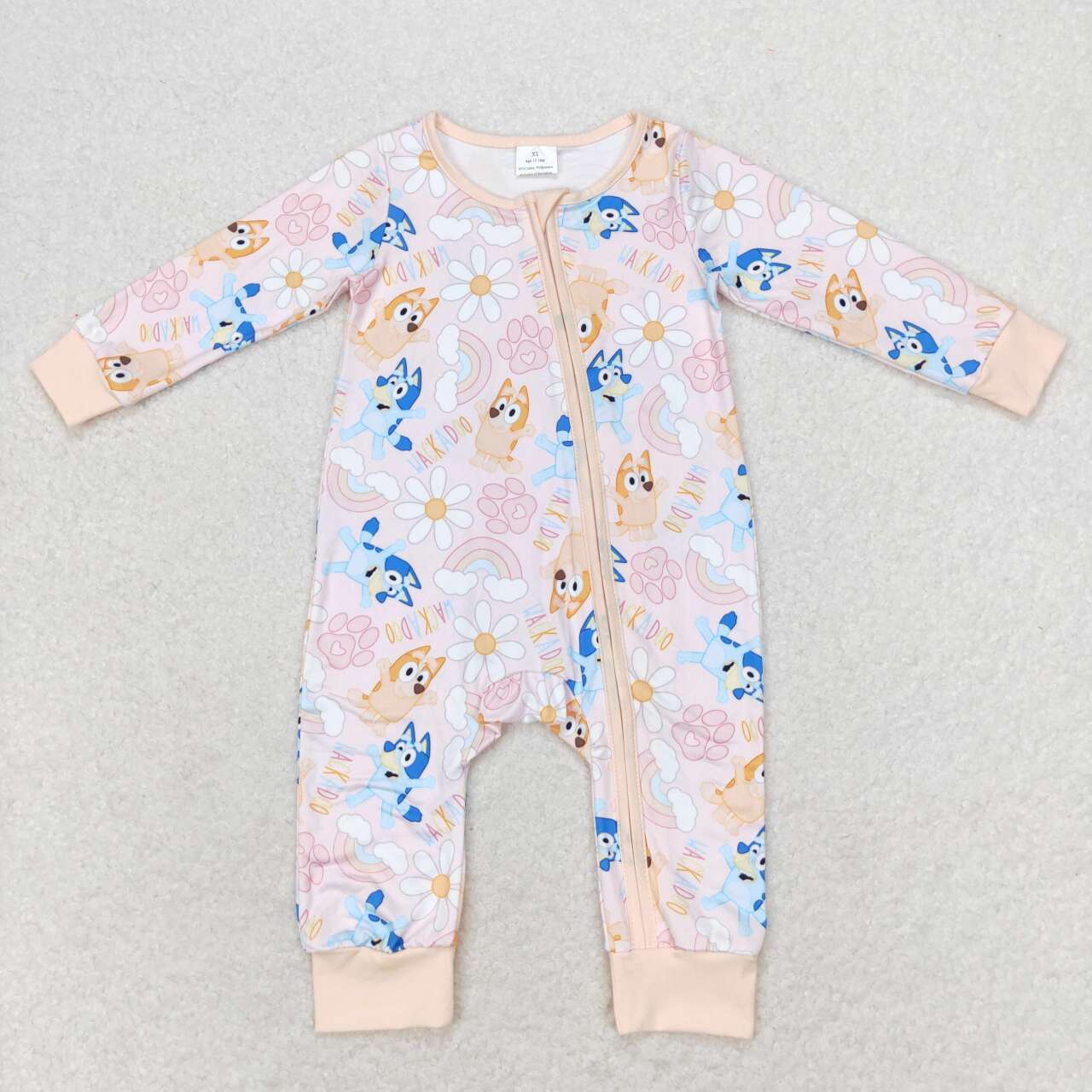 Baby Girls Cartoon Dog Flower Long Sleeve Zipper Romper