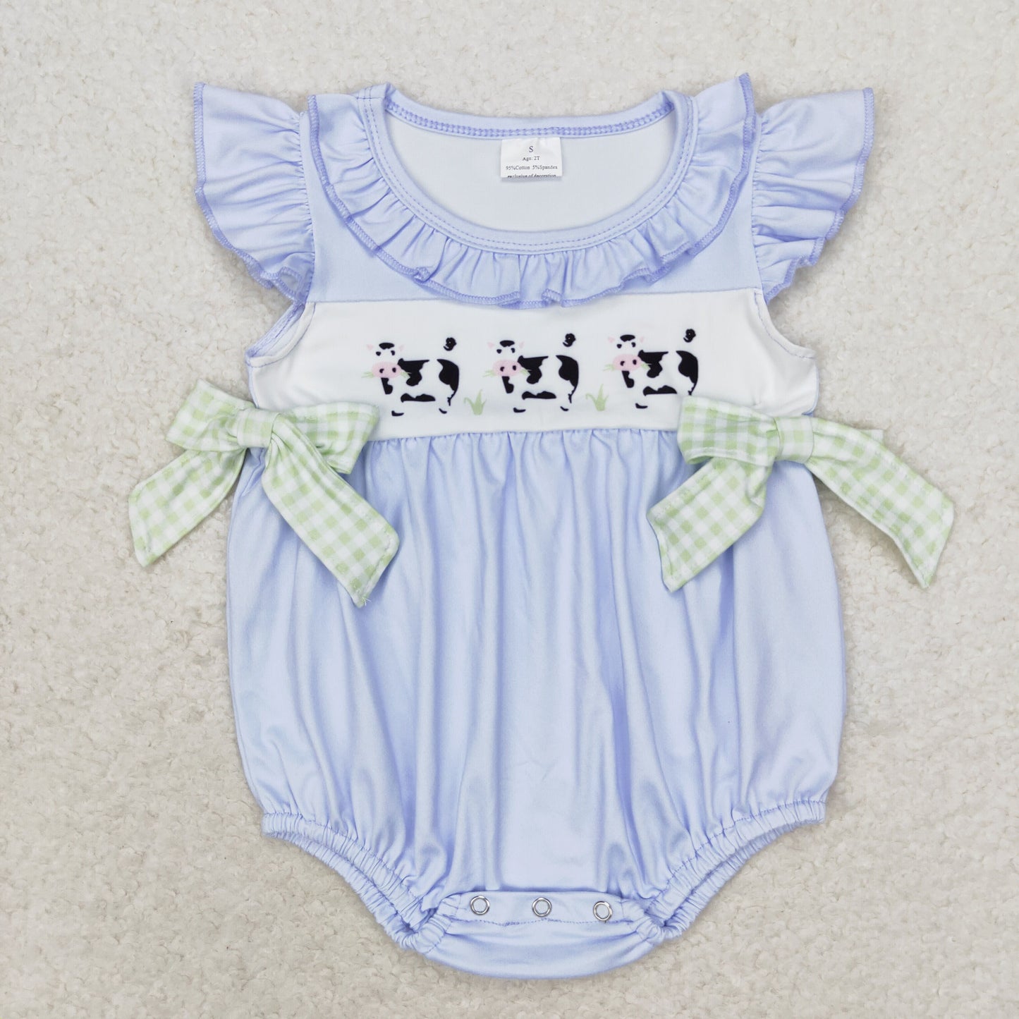 SR1696 Newborn Baby Girls Cow Bubble Romper