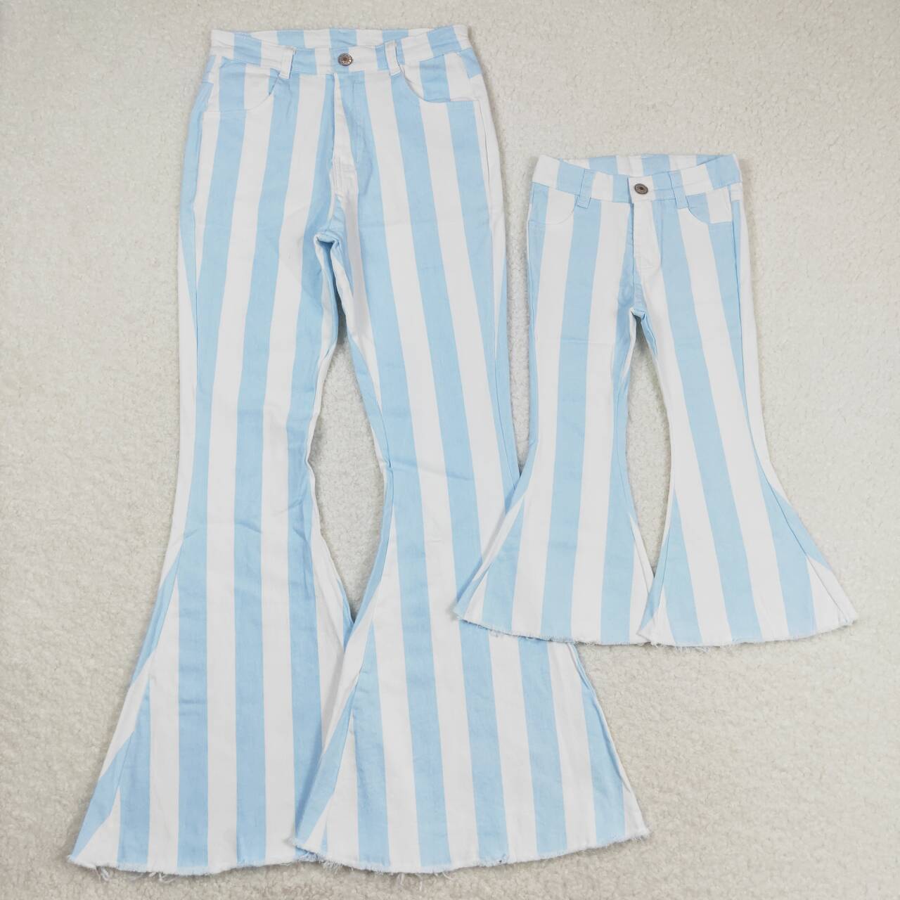 Mommy and Me Blue Striped Flared Bottom Denim Pants