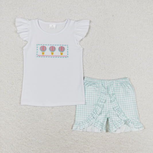 Baby Girls  Embroidery Hot Air Balloons Shorts Set