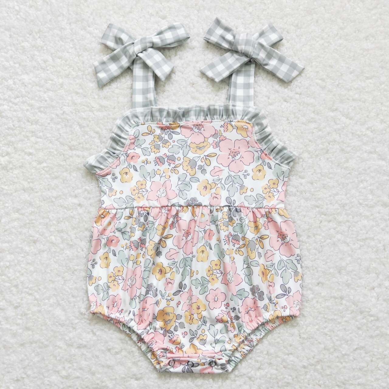 SR0921 Baby Girls Green Floral Bubble Romper