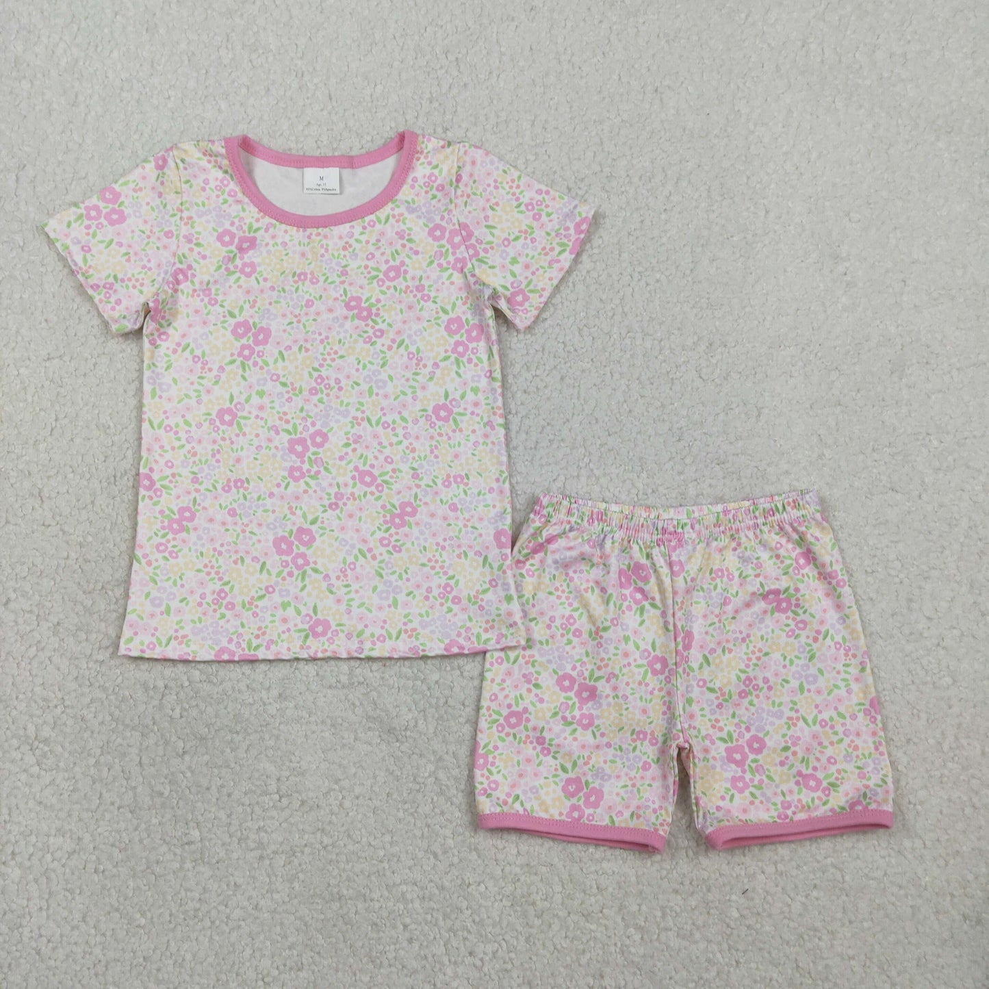 GSSO3129 Baby Girls Pink Flowers Shorts Set
