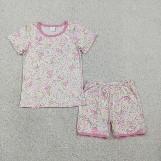 GSSO3129 Baby Girls Pink Flowers Shorts Set