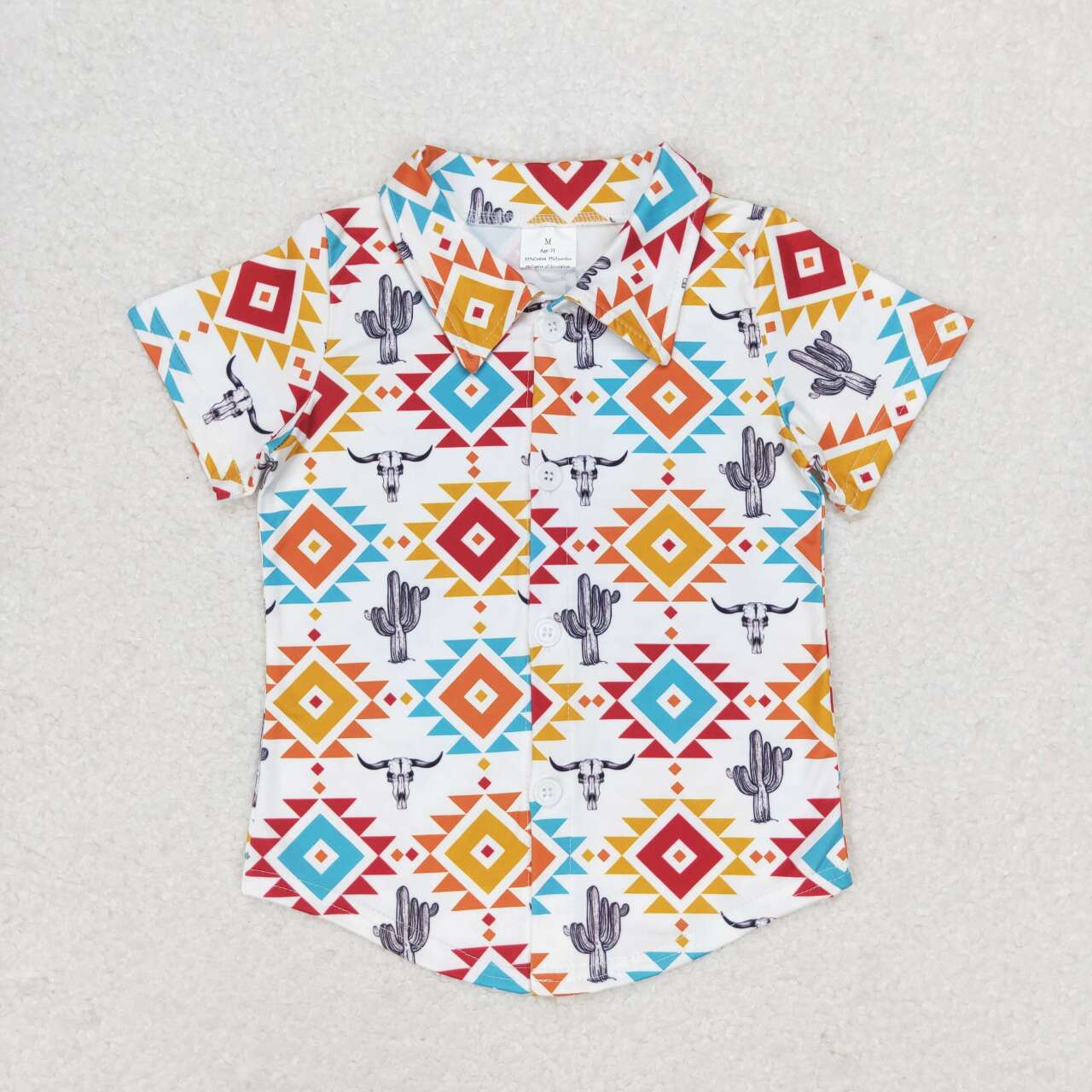 BT0550 Kids Boys Aztec Western Short Sleeve Shirt