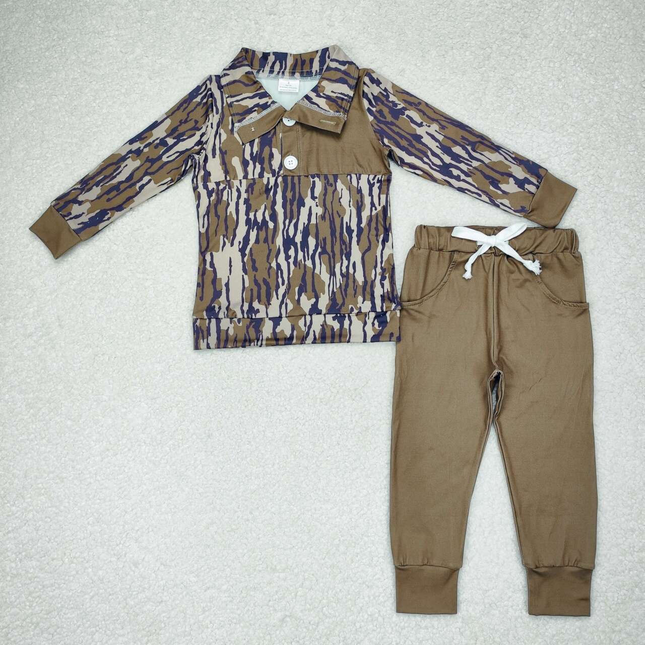 Baby Boys Camo Pullover Top Dark Green Pants Set