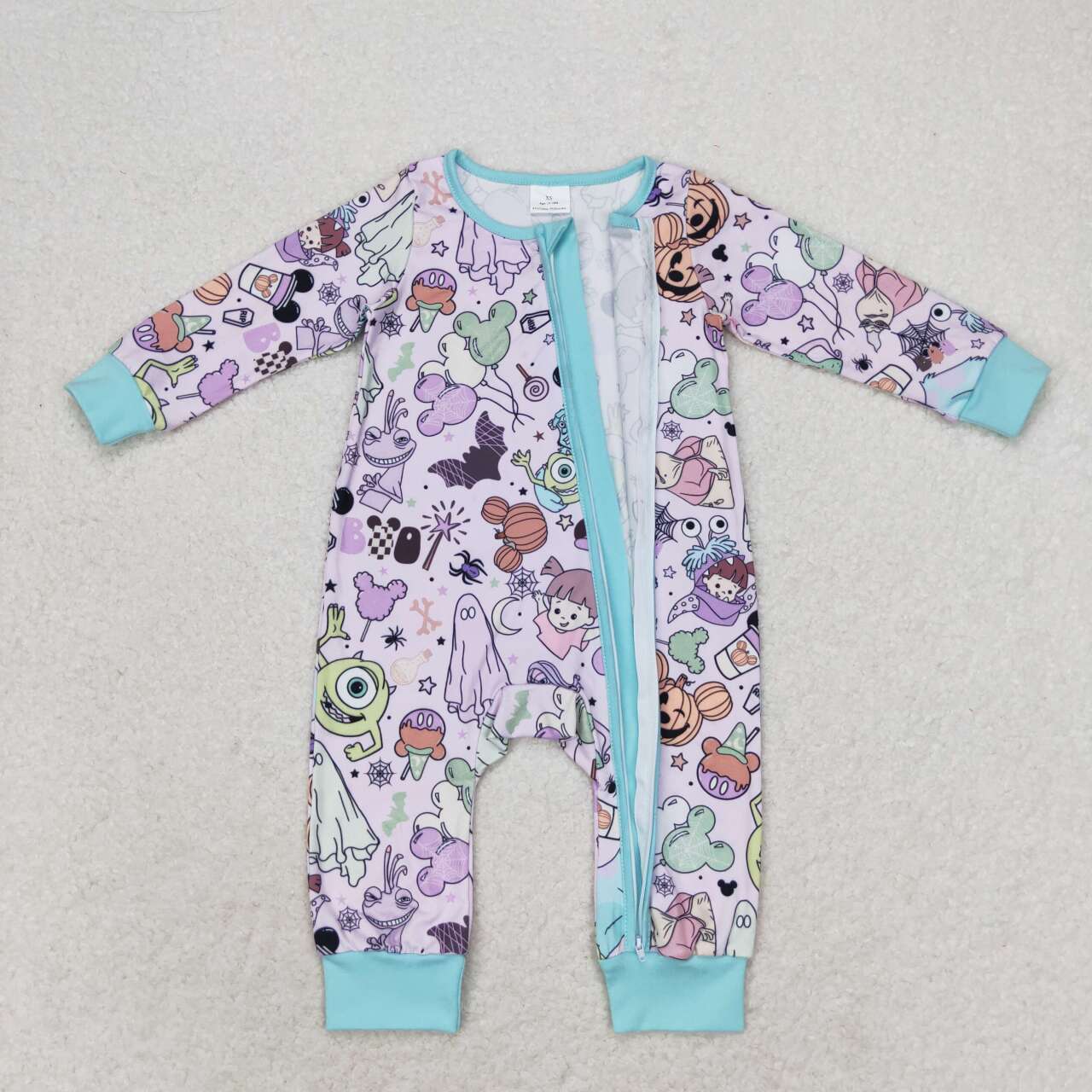 LR0969 Baby Girls Cartoon Monster Long Sleeve Romper