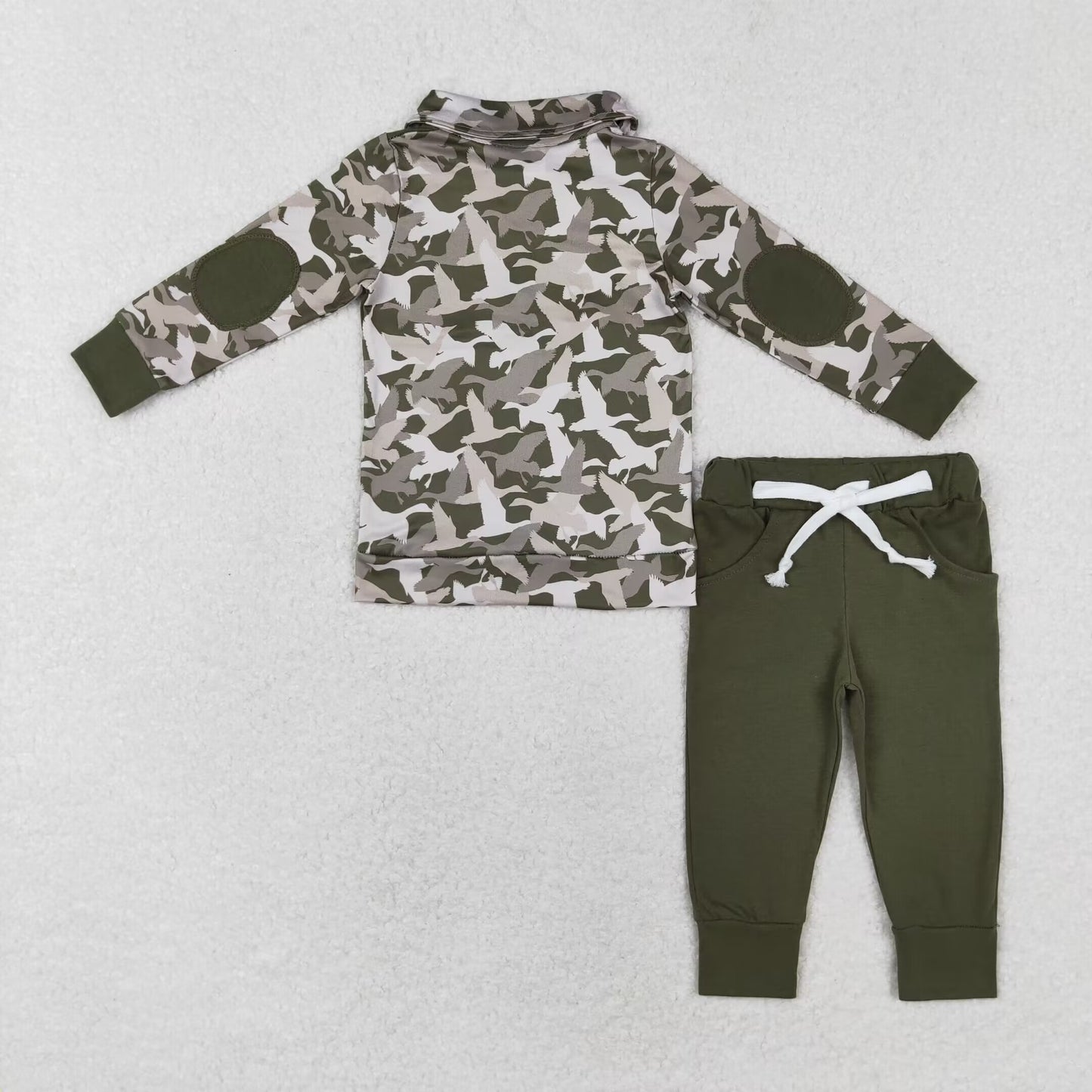 BLP0493 Baby Boys Camo Mallard Pullover Top Green Pants Set