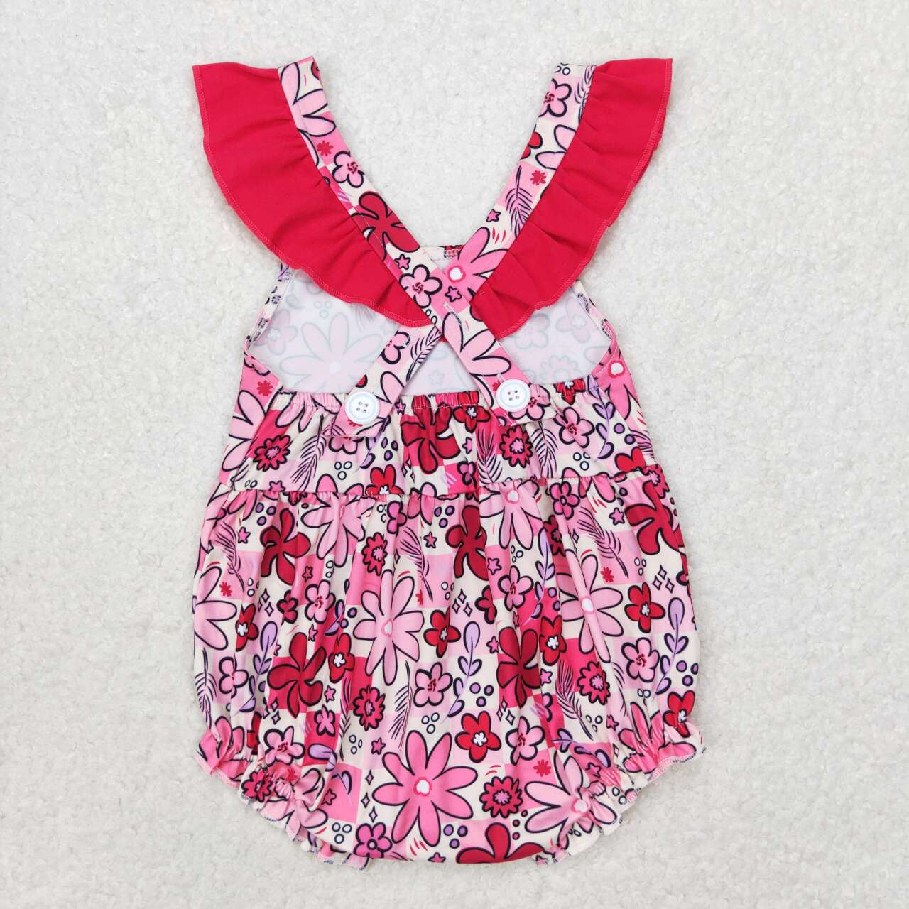 SR1423 Newborn Baby Hot Pink Flower  Bubble Romper