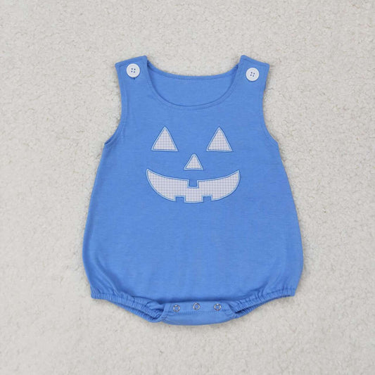 Newborn Baby Halloween Pumpkin Blue Bubble Romper