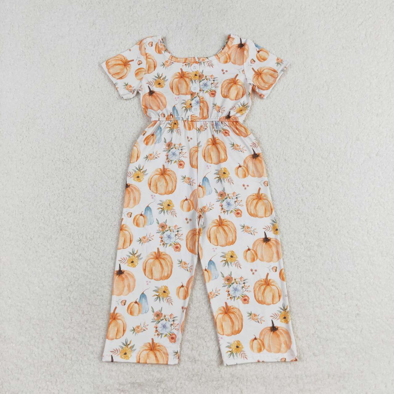 SR1880 Baby Girls Pumpkin Short Sleeve Jumpsuit