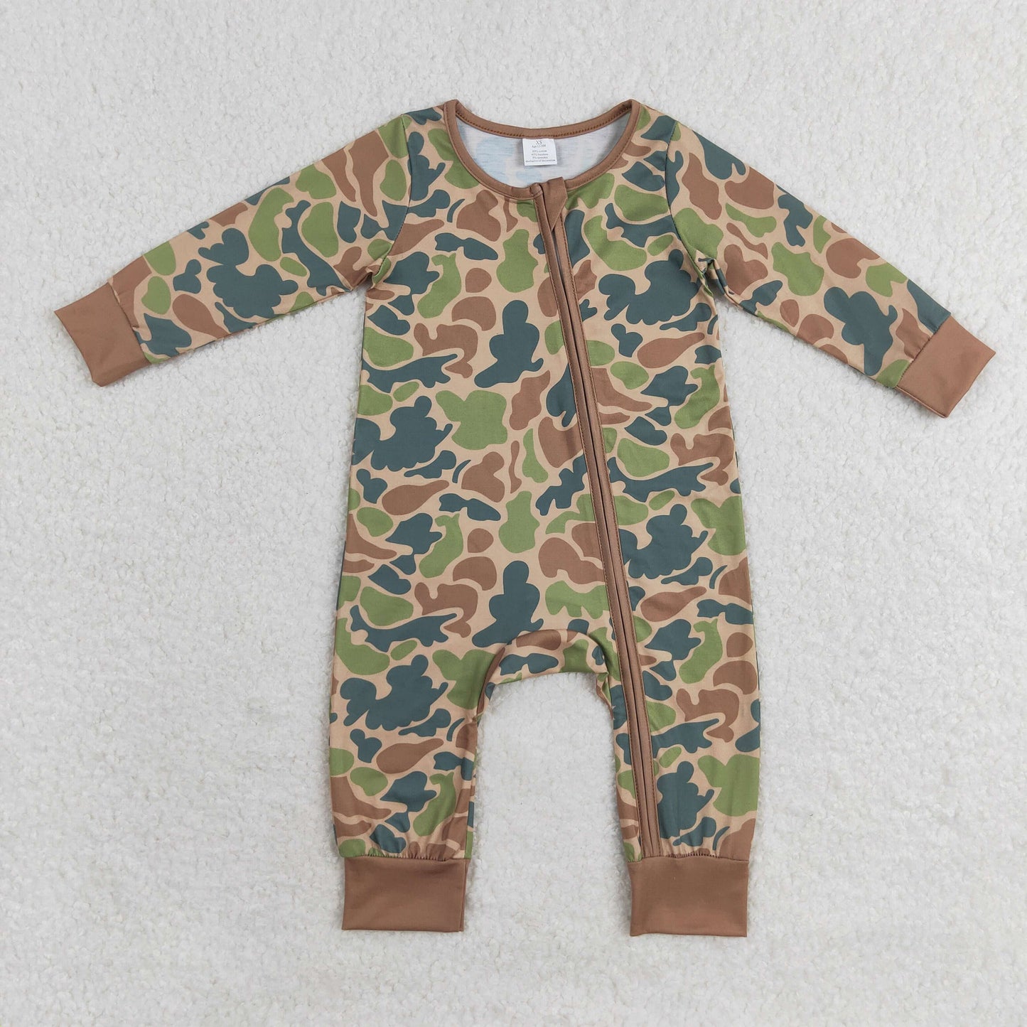 Newborn Baby Boys Camo Zipper Bamboo Romper