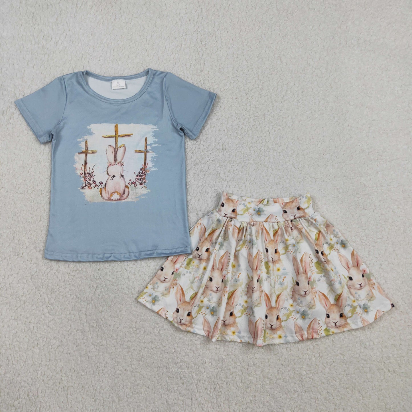 GSD3486 Baby Girls Easter Rabbit Short Sleeve Top With Skirt Set