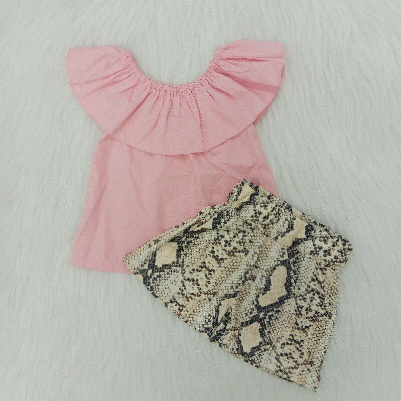 Pink Top Snakeskin Print Shorts Set