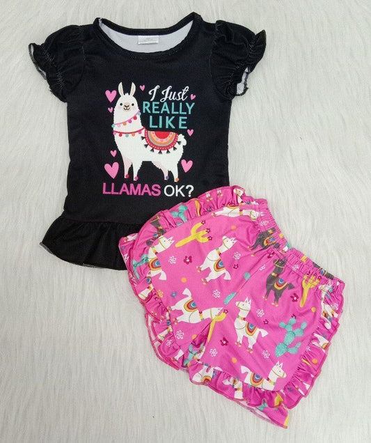 Promotion Summer Girls Llama Shorts Set