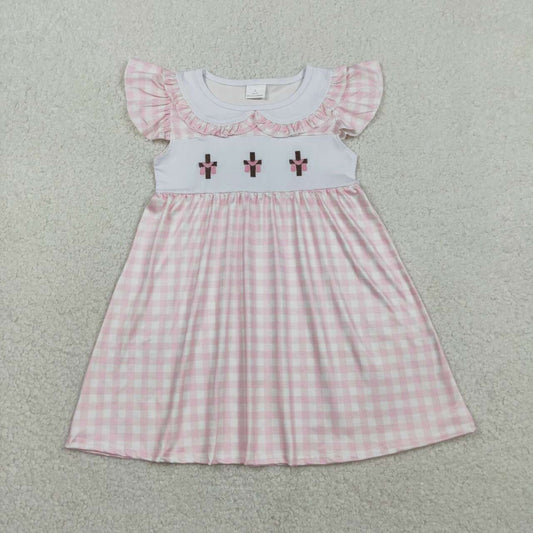 GSD3382 Baby Girls Cross Pink Gingham Dress