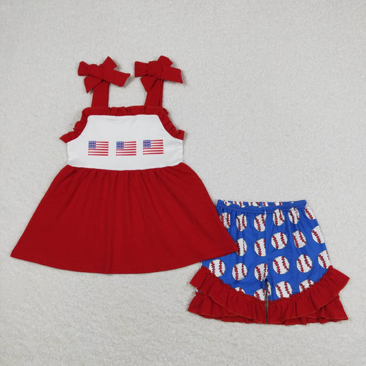 Baby Girls July 4th Flag Baseball Shorts Set