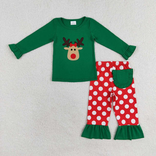 Baby Girls Christmas Embroidery Reindear Pajama Set