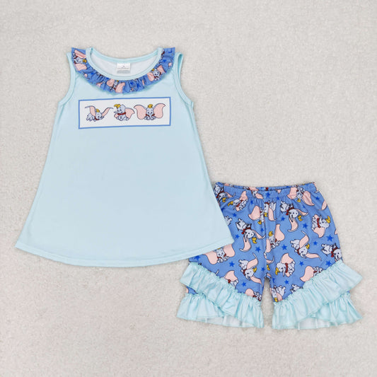 Baby Girls Summer Cartoon Elephant Shorts Set