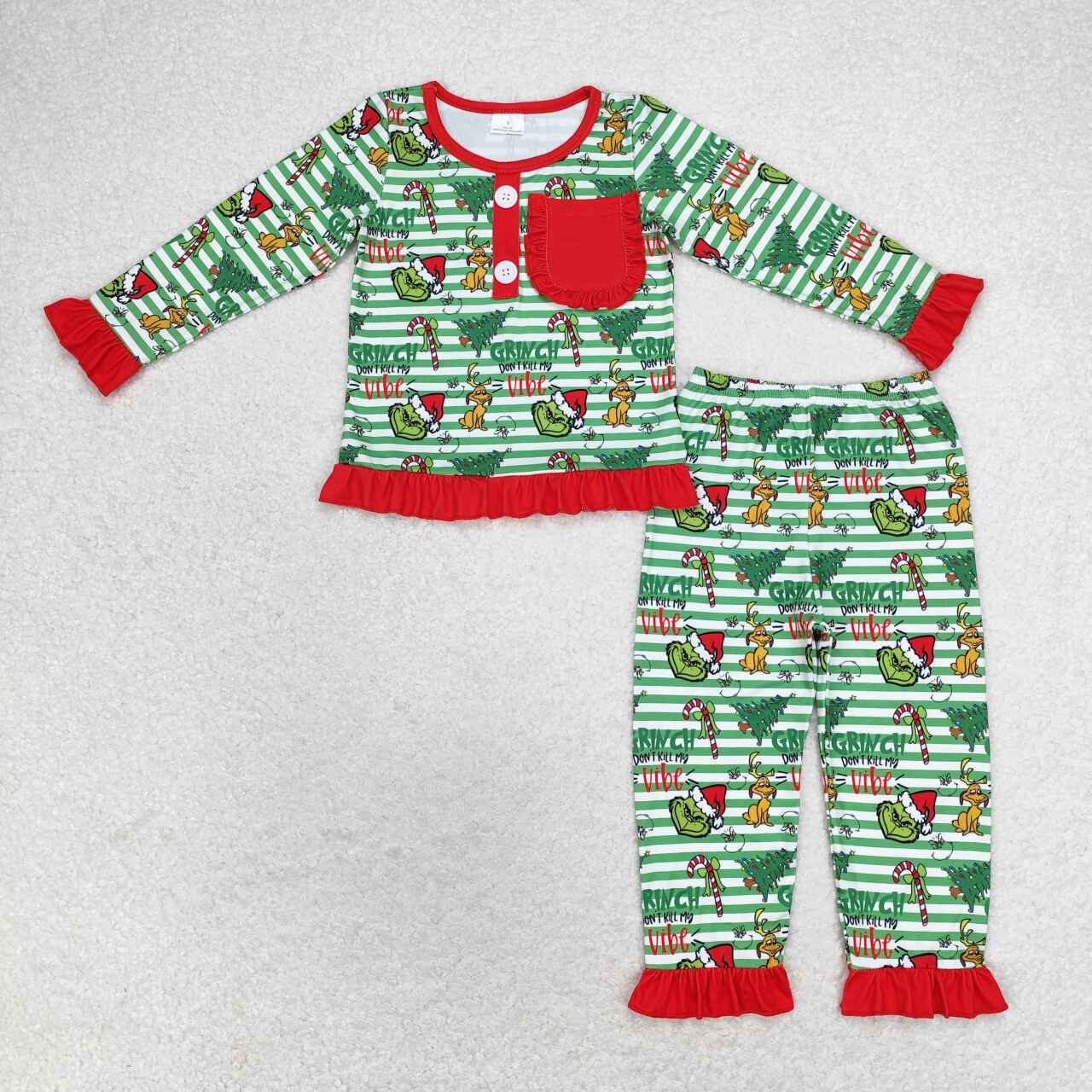 Baby Girls Green Face Long Sleeve Pajama Set