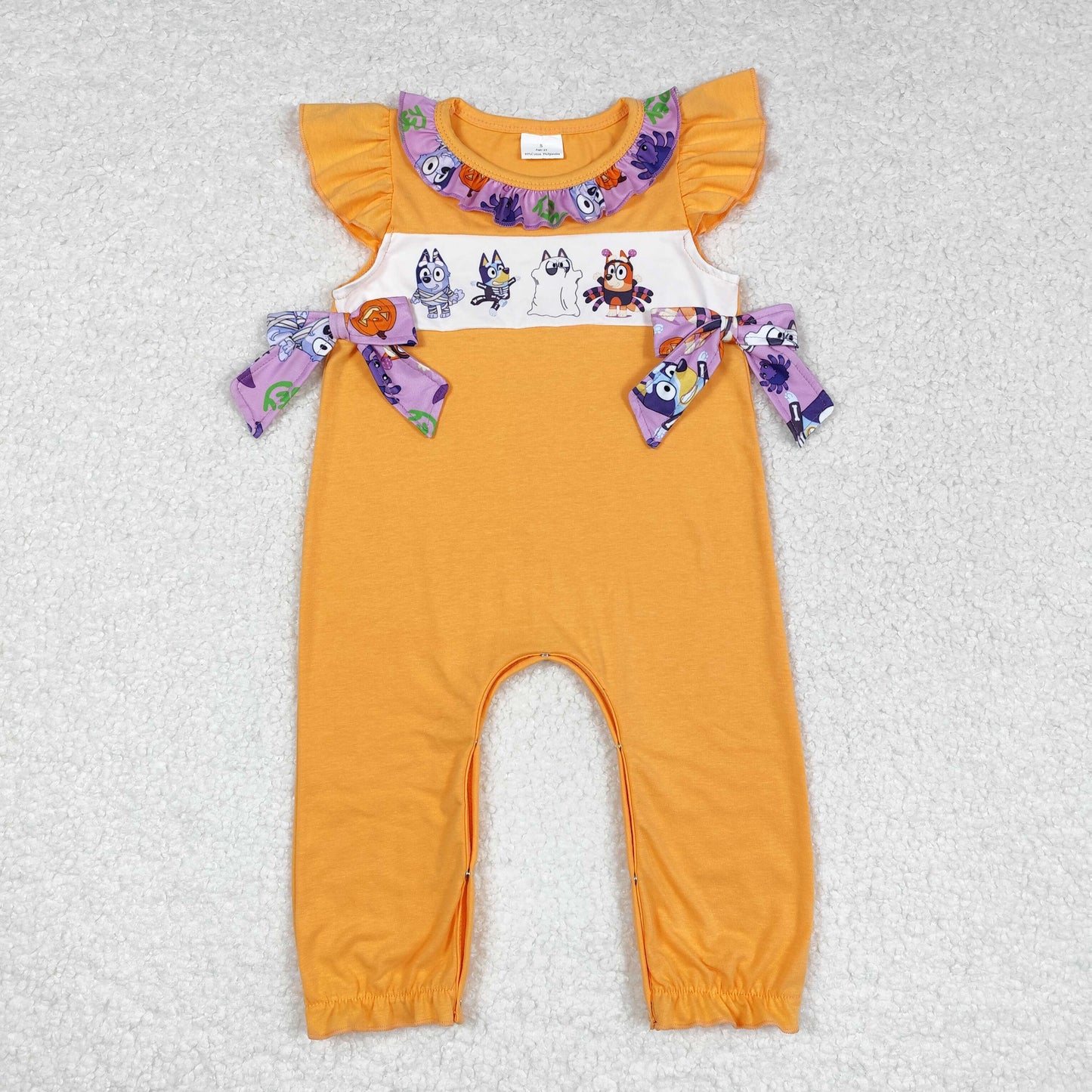 SR1796 Baby Girls Halloween Cartoon Blue Dog Romper