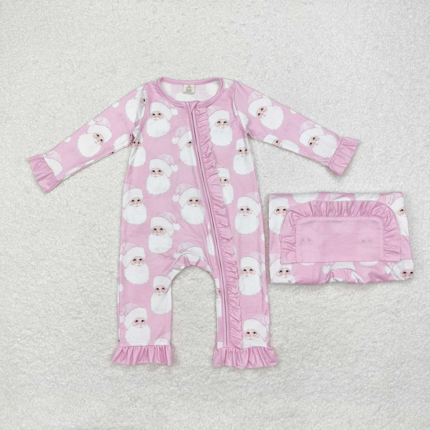 Newborn Baby Girls Christmas Santa Pink Zip Romper