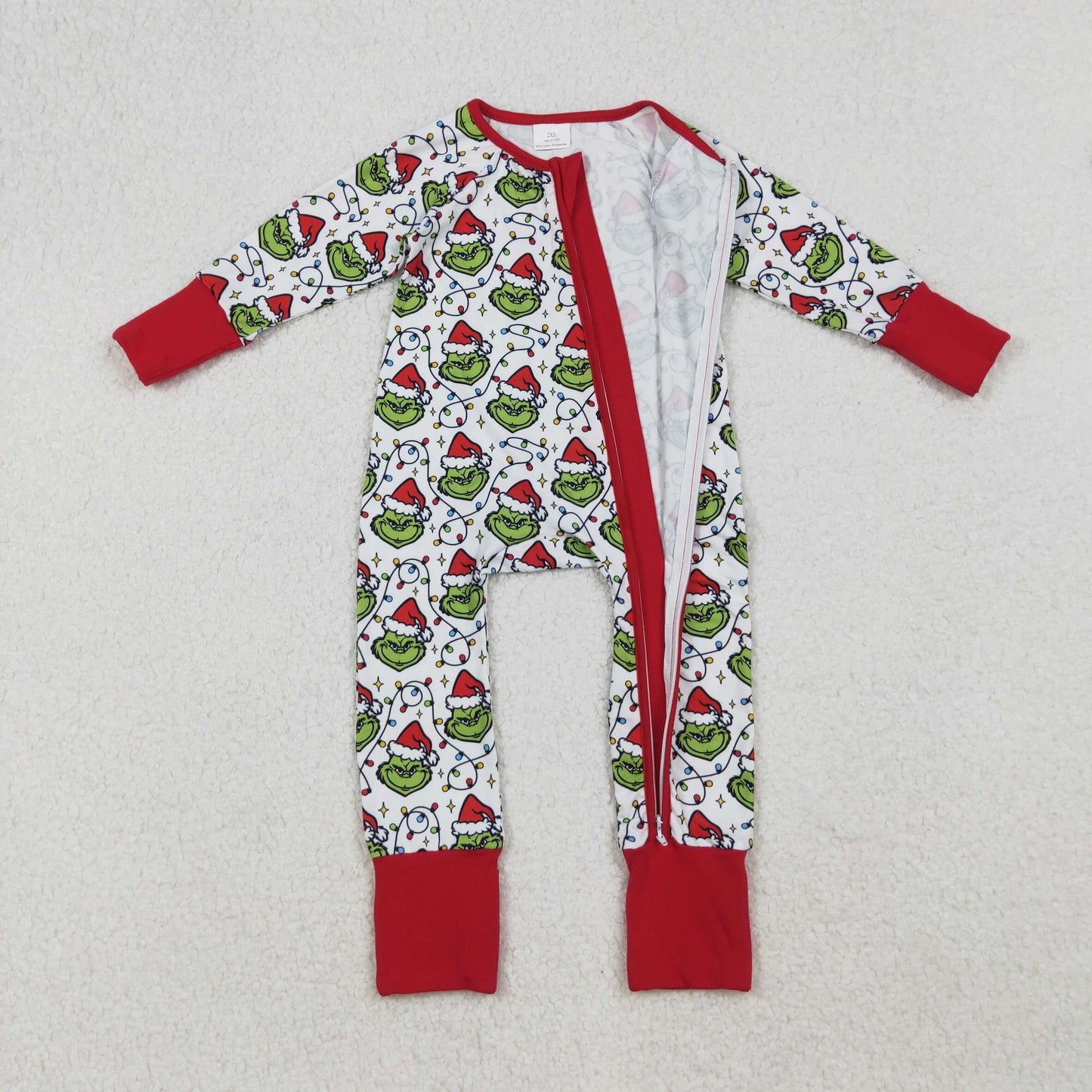 LR2574 Baby Girls Christmas Grinc Long Sleeve Zipper Romper