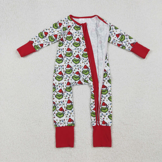LR2574 Baby Girls Christmas Grinc Long Sleeve Zipper Romper