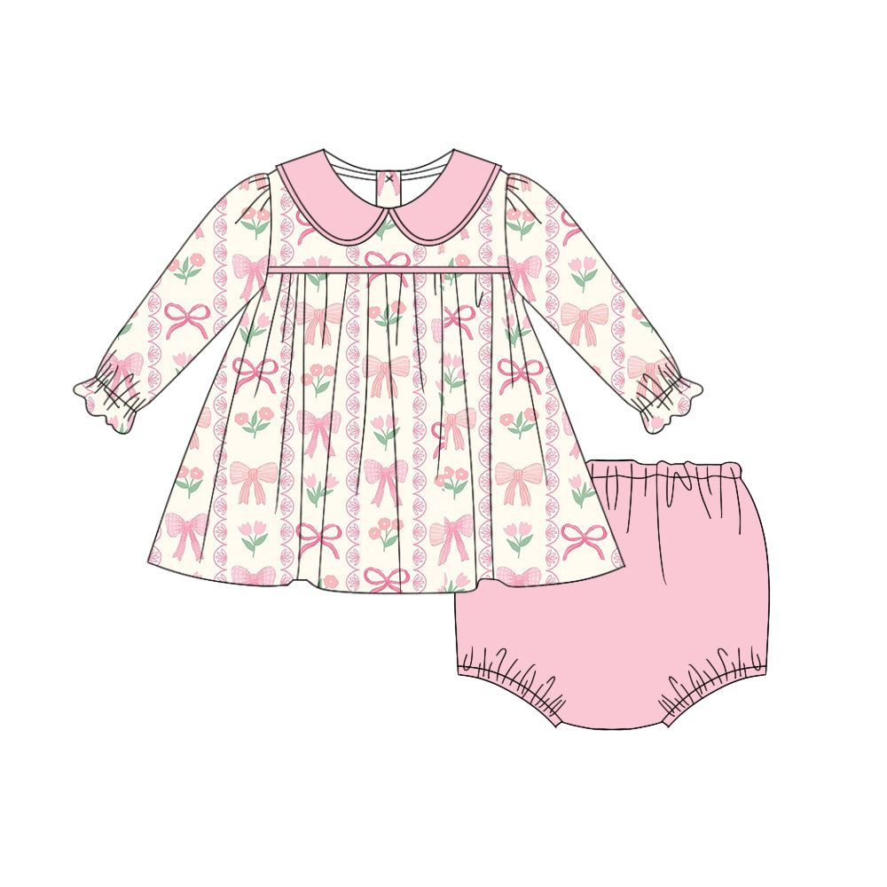 Baby Girls Pink Bow Long Sleeve Top Pink Bummie Set 5 MOQ Preorder