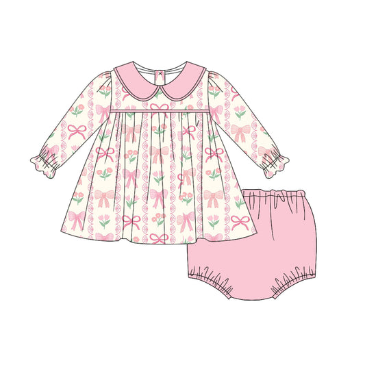 Baby Girls Pink Bow Long Sleeve Top Pink Bummie Set 5 MOQ Preorder