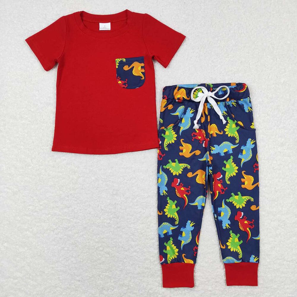 Toddler Baby Boys Clothes Short Sleeve Top +Dinosaur Pants Set