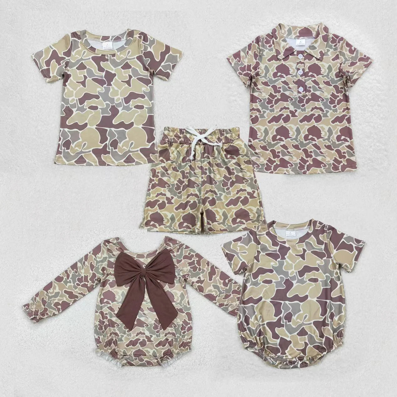 Sibling Baby Khaki Brown Camo Outfit Shirts Top Rompers