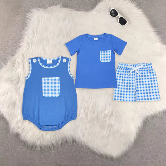 Sibling Baby Boys Brother Blue Shorts Set Romper
