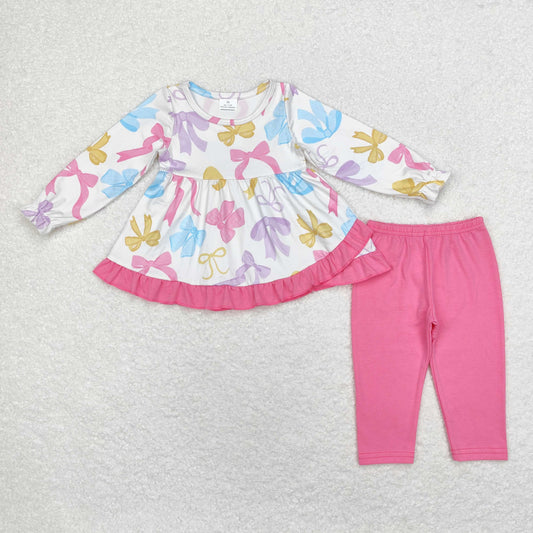 GLP1561 Baby Girls Colorful Bow Top Pink Pants Outfit