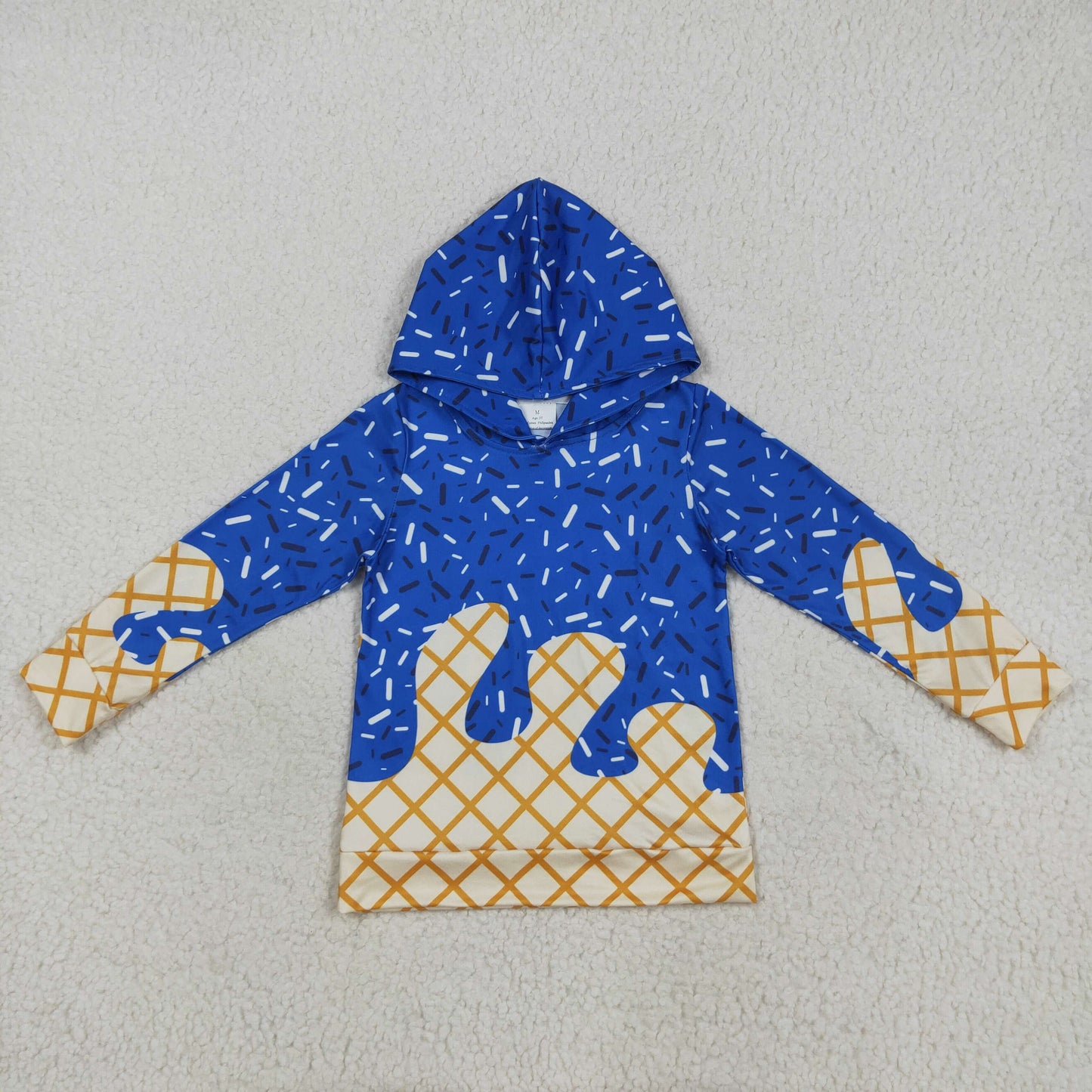 BT1275 Toddler Ice Cream Drip Blue Long Sleeve Hoodie Top