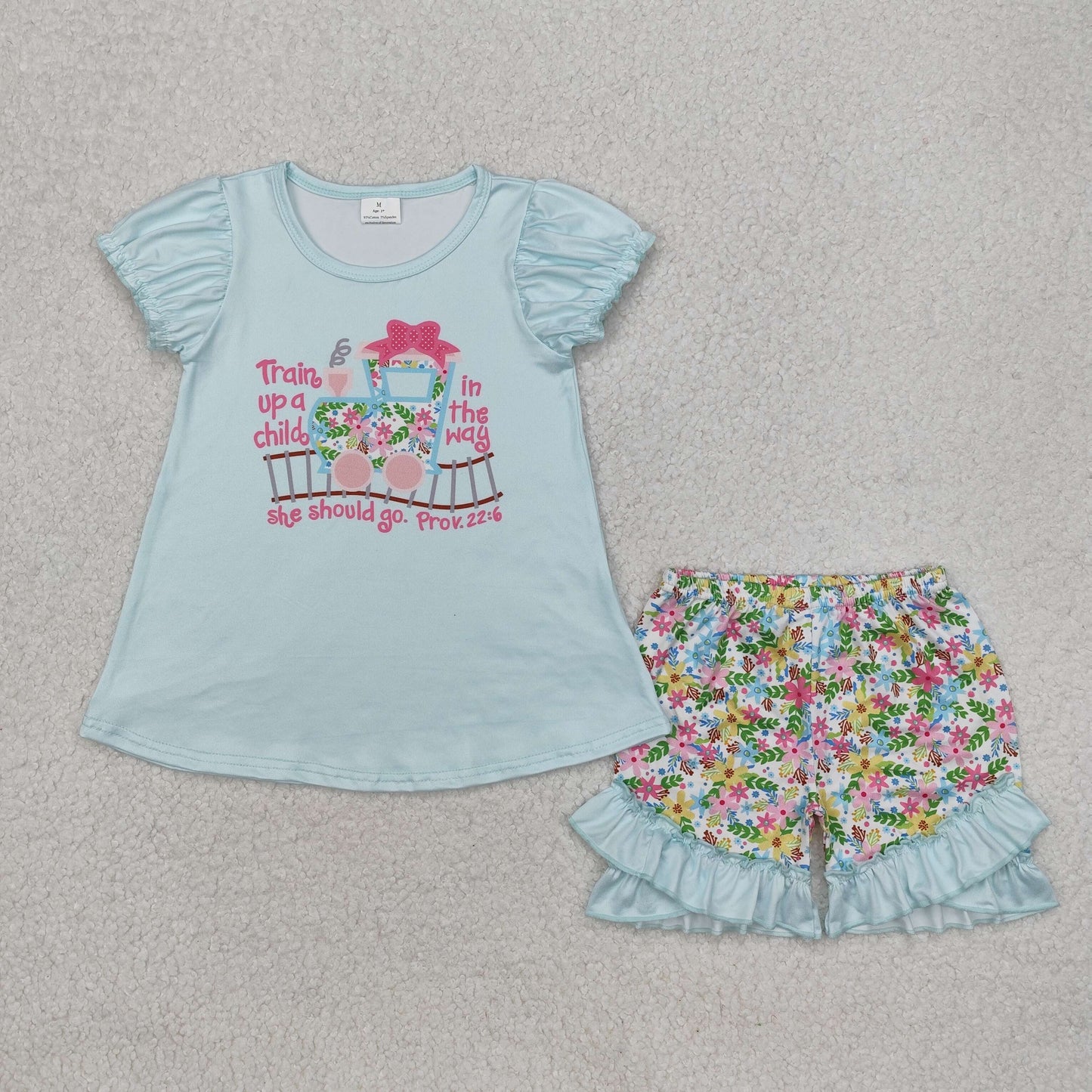 Toddler Baby Sibling  Train Top Shorts Set