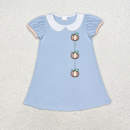 GSD1257 Baby Girls Embroidery Pumpkin Short Sleeve Dress