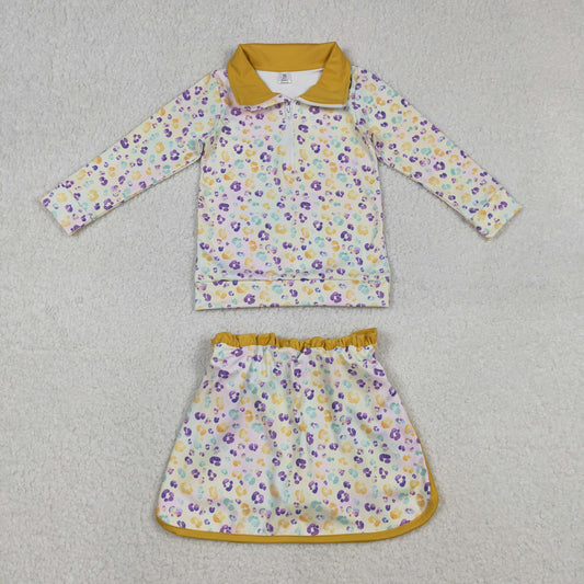 GLD1365 KIds Girls Mardi Gras Leopard Pullover Top With Shorts Set