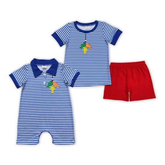 Sibling Summer Baby Brother Embroidery Fishing Outfit and Romper