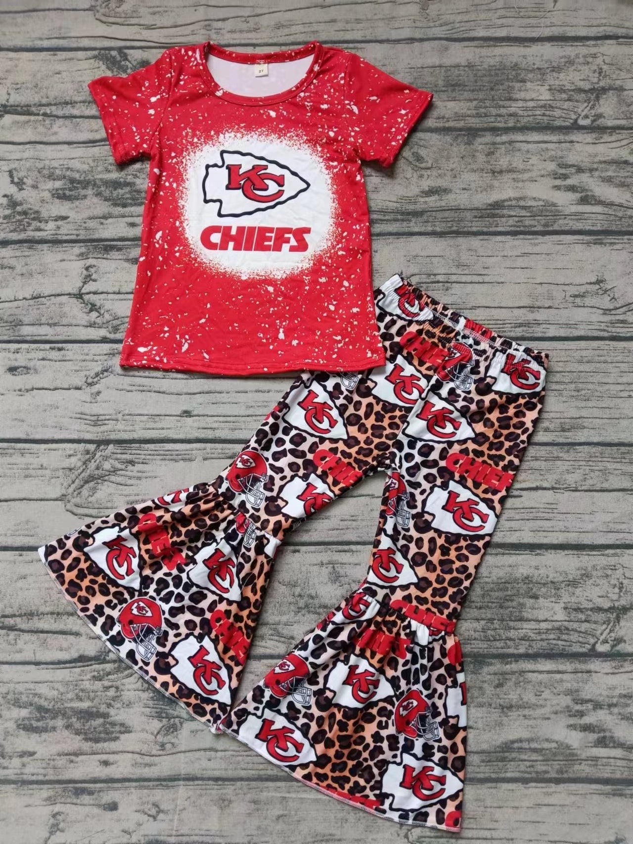 (3MOQ) Baby Girls Sport Team Chiefs Bell Bottom Pants Set Preorder