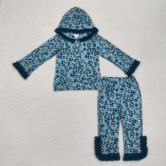 Baby Girls Blue Leopard Hoodie Flutter Pant Outfit
