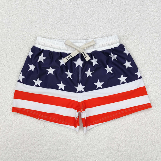 Kids Boys Blue Stars Red Stripe Print Swimming Trunks Summer Shorts