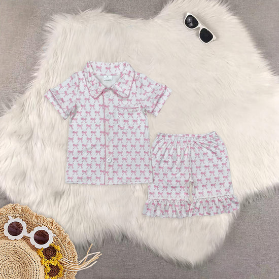 Mommy and Me Pink Bow Shorts Pajama Set