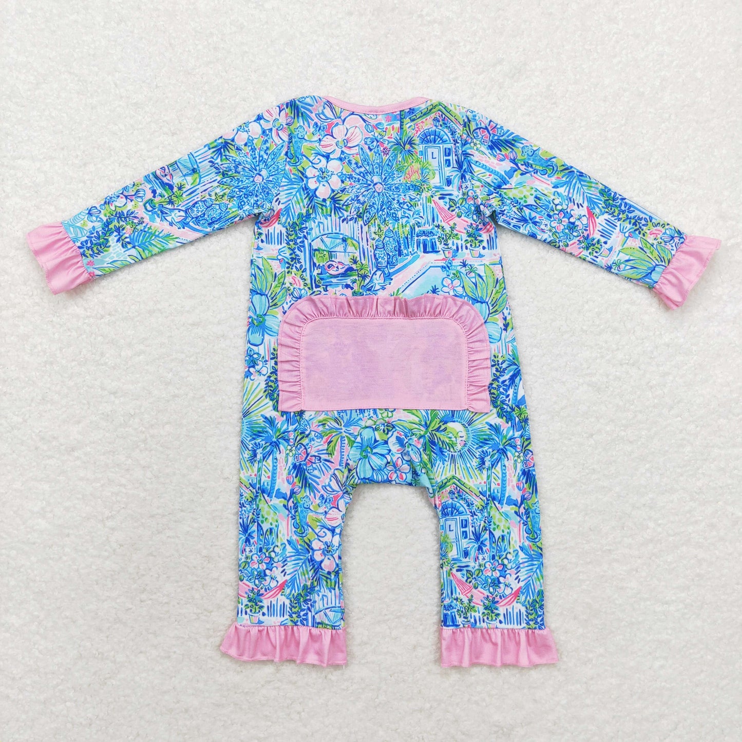Baby Girls Tropical Floral Long  Sleeve Zip Bamboo Romper