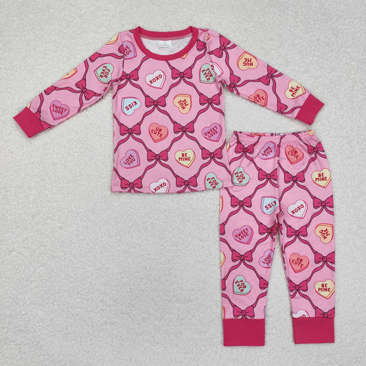 Baby Girls Valentines Pink Hearts Bows Plaid Print Top Pant Pajama Set