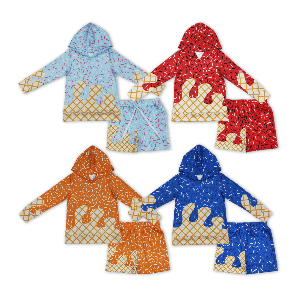 Sibling Baby Boys Ice Cream Drip Long Sleeve Hooded Top With Shorts Set