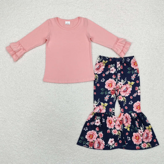 Baby Girls Cotton Pink Top Floral Bell Bottom Pants Set