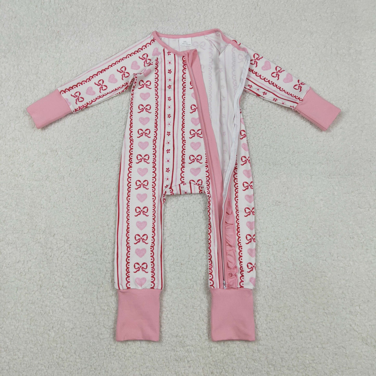 Baby Girls Valentine's Day Pink Bow Heart Long Sleeve Romper