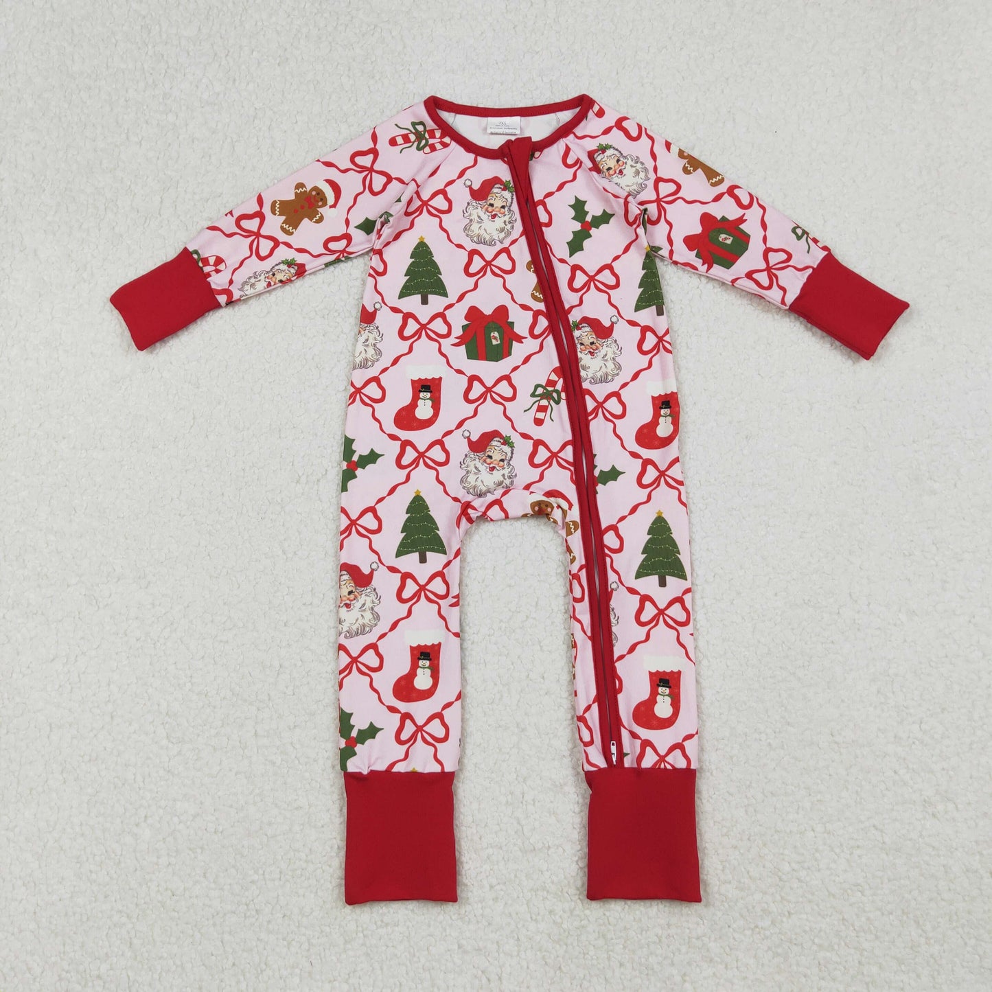 Baby Girls Christmas Santa Trellis Bo Footie Romper