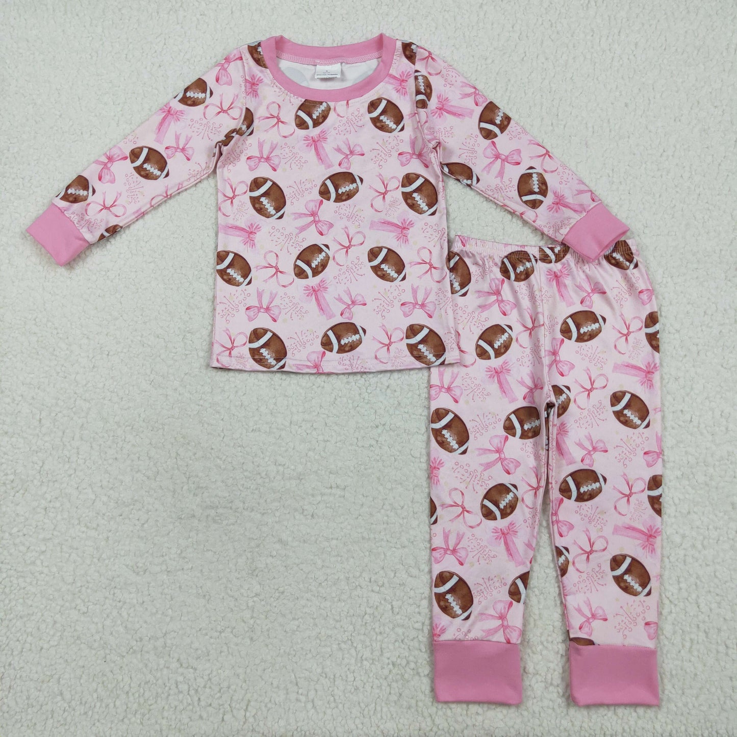 GLP1700 Baby Girls Football Pink Bow Long Sleeve Pajama Set