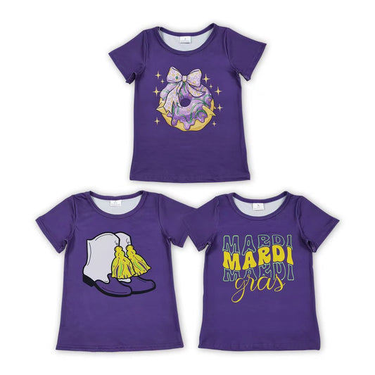 Sibling Baby Girls Mardi Gras Purple Short Sleeve T-shirt Top